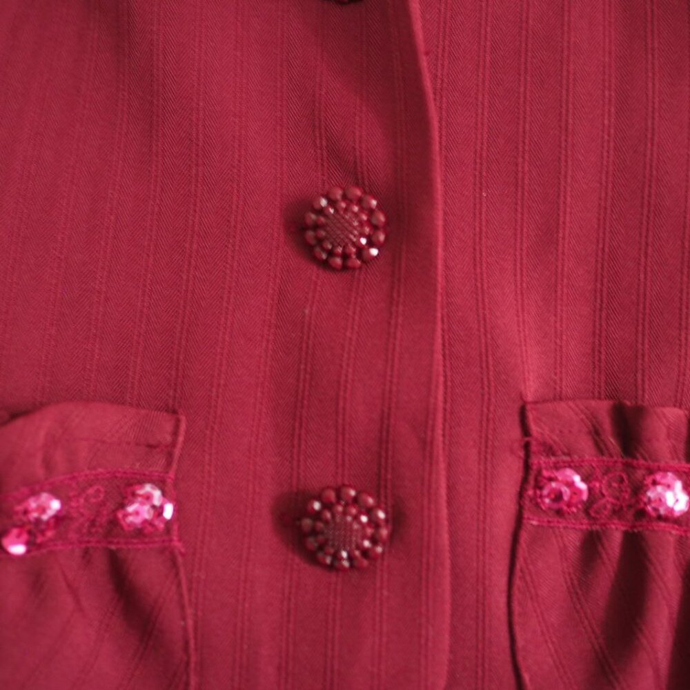 Vintage Y2K Preppy Burgundy Office Siren Blazer Suit Jacket Sz S 3-4 My Michelle - Picture 2 of 12